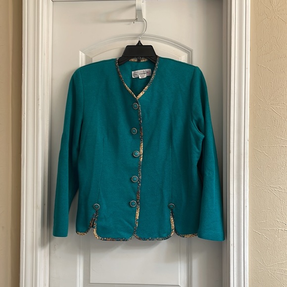 Pablo Collection Turquoise Teal Button Blazer Suit Jacket size 12 - Picture 3 of 17